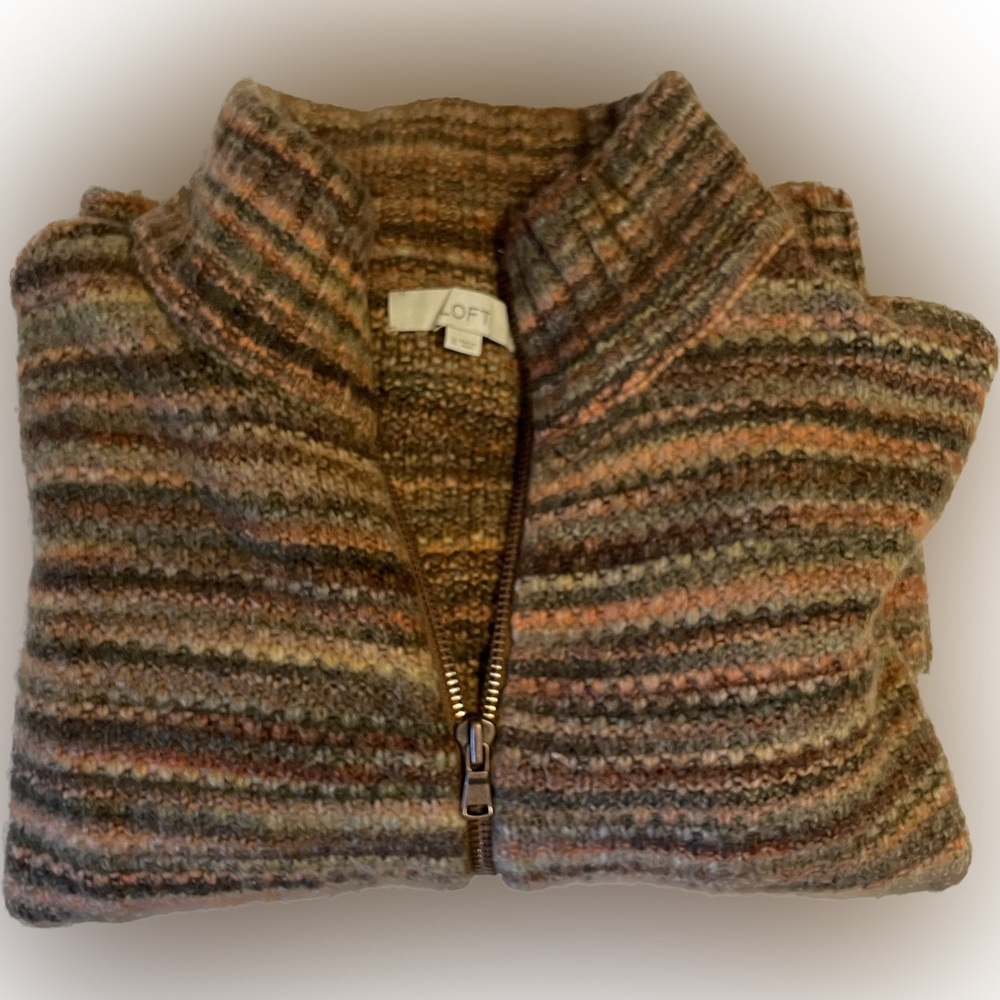 LOFT Multicolor Striped Cardigan Sweater